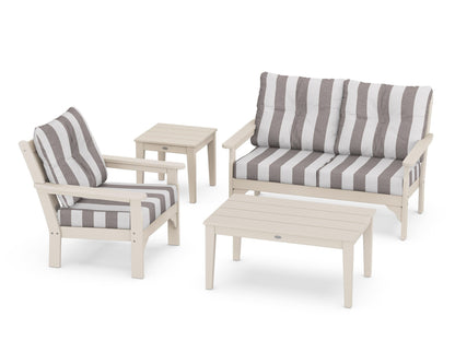 POLYWOOD® Vineyard 4-Piece Deep Seating Set in Sand / Cabana Stripe Grey Mist