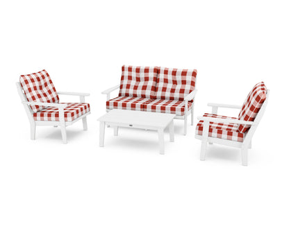 POLYWOOD® Lakeside 4-Piece Deep Seating Set in White / Buffalo Plaid Crimson