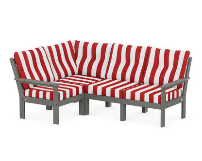 POLYWOOD® Vineyard 4-Piece Sectional in Slate Grey / Cabana Stripe Crimson