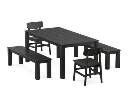 POLYWOOD® Modern Studio Urban Chair 5-Piece Parsons Dining Set with Benches in Black