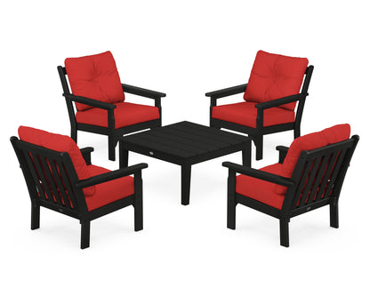 POLYWOOD® Vineyard 5-Piece Deep Seating Conversation Set in Black / Crimson Linen