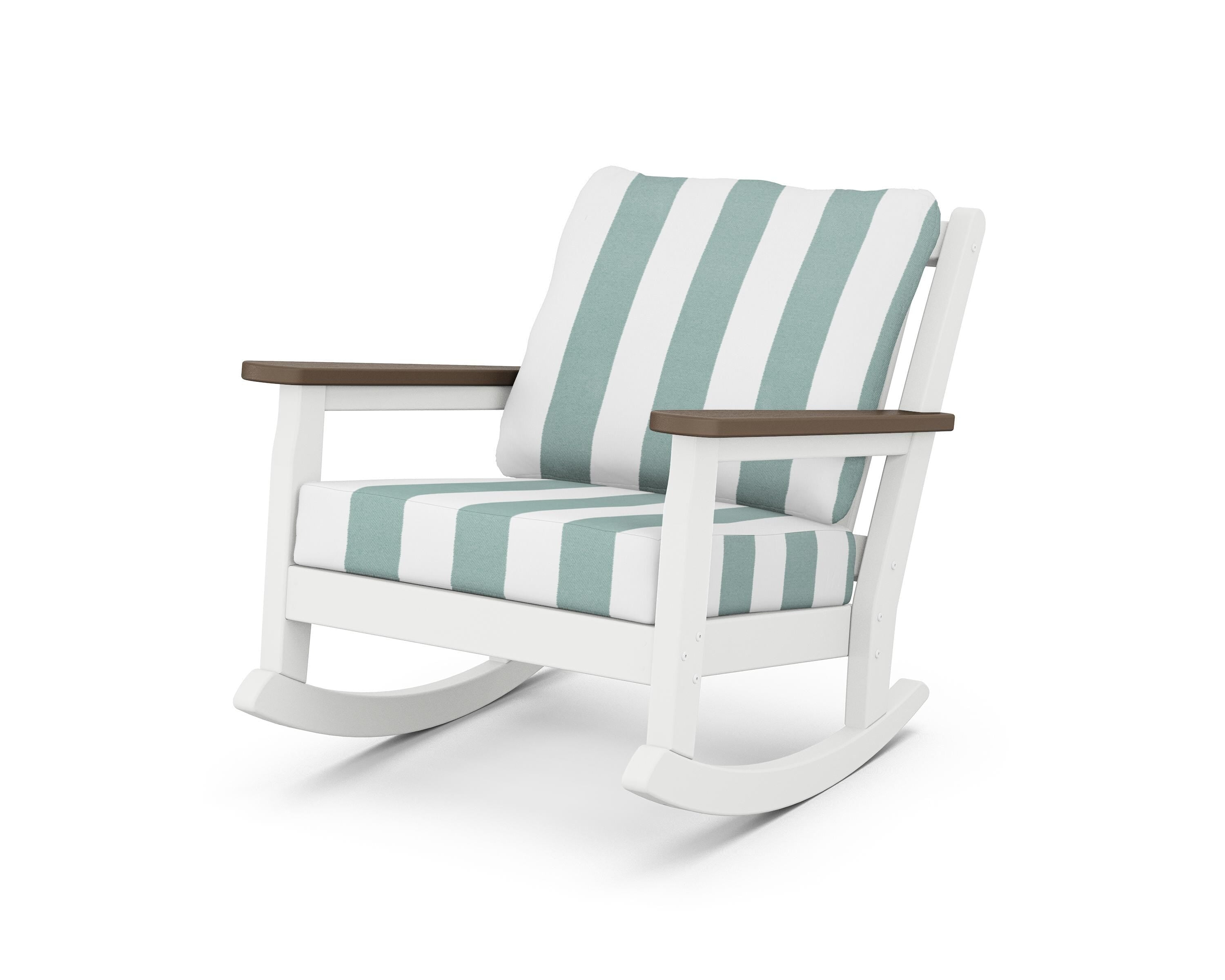 POLYWOOD® Chippendale Deep Seating Rocking Chair in White / Kona / Cabana Stripe Glacier Spa
