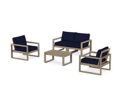 POLYWOOD® EDGE Sectional 4-Piece Deep Seating Set with Loveseat in Vintage Sahara / Navy