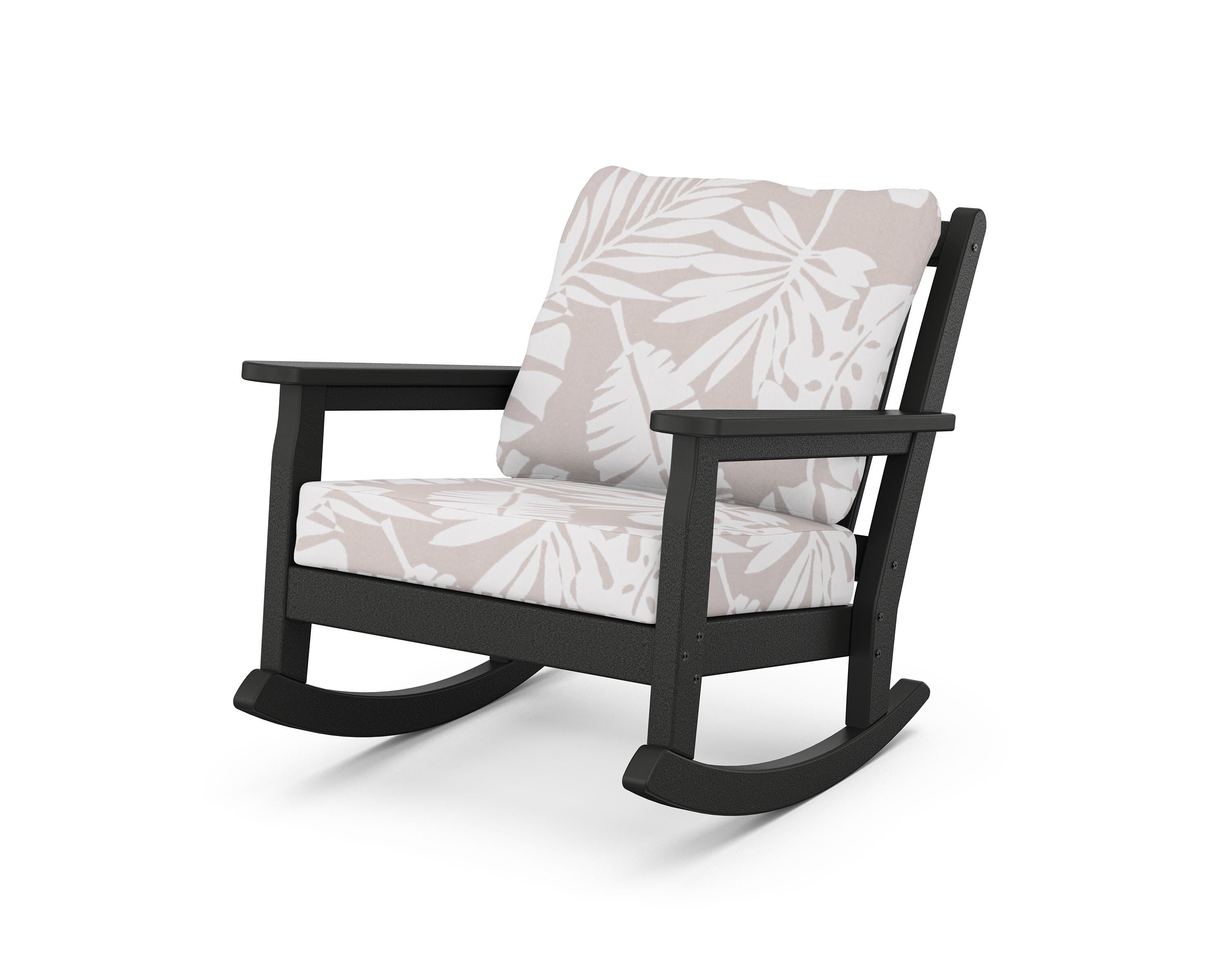 POLYWOOD® Chippendale Deep Seating Rocking Chair in Black / Leaf Dune Burlap
