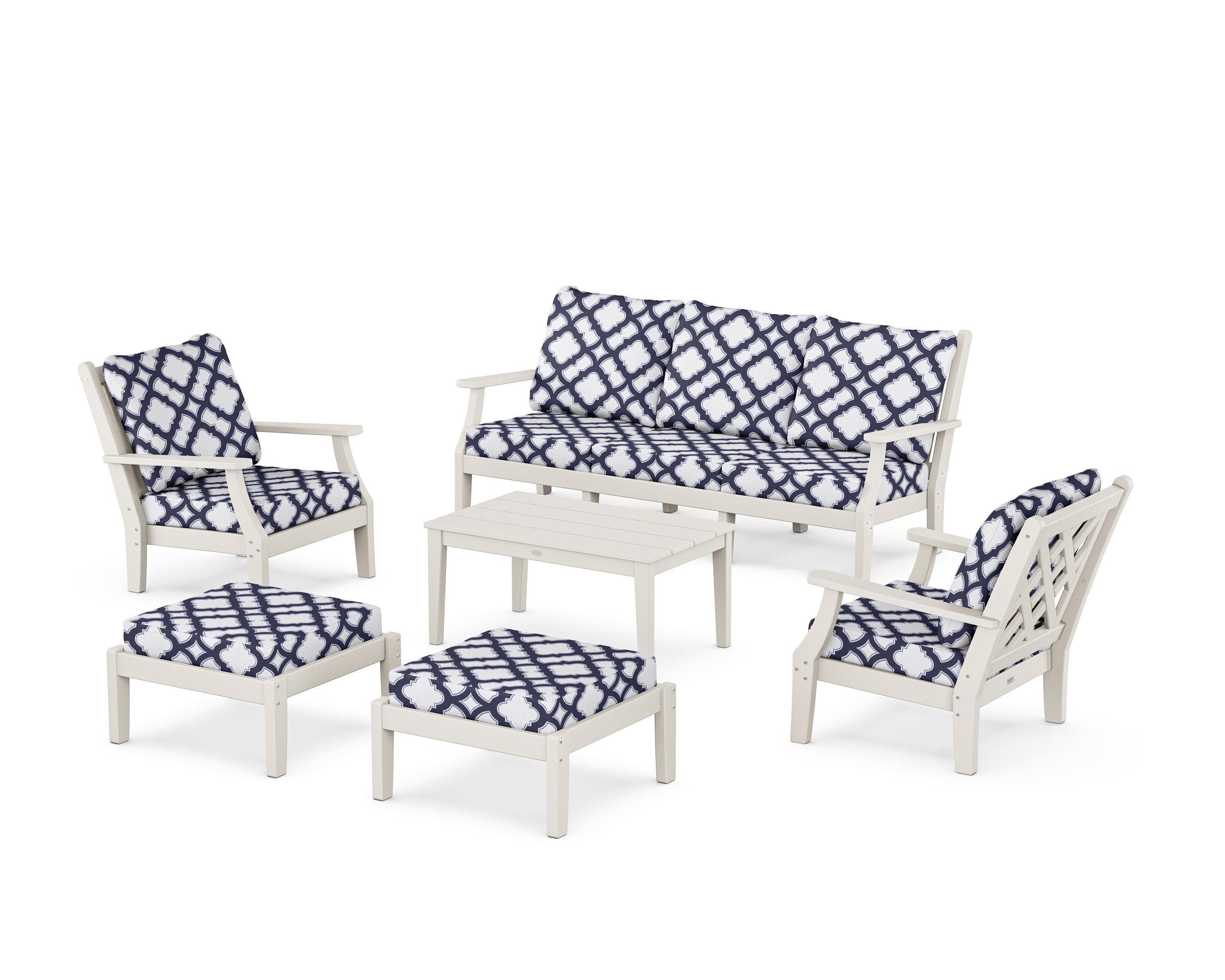 Country Living Wovendale 6-Piece Lounge Sofa Set in Sand / Trellis Navy