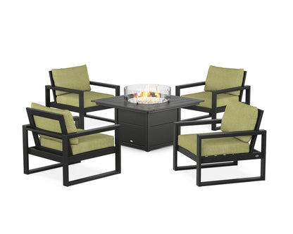 POLYWOOD® EDGE Sectional 5-Piece Deep Seating Set with Fire Pit Table in Black / Chartreuse Boucle
