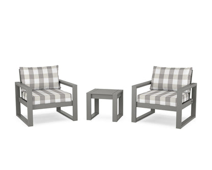 POLYWOOD® EDGE Sectional 3-Piece Deep Seating Set in Slate Grey / Buffalo Plaid Grey Mist