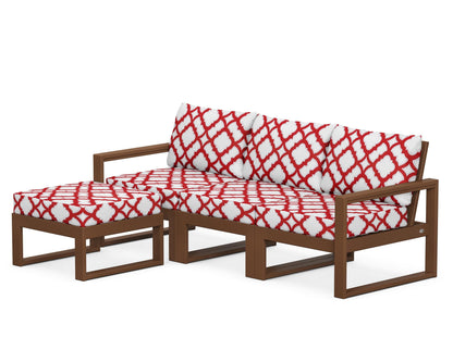 POLYWOOD® EDGE 4-Piece Modular Deep Seating Set with Ottoman in Teak / Trellis Crimson