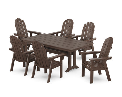 POLYWOOD® Vineyard Curveback Adirondack Chair 7-Piece Farmhouse Dining Set with Trestle Legs in Mahogany