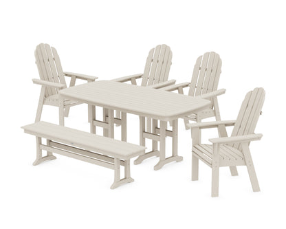 POLYWOOD® Vineyard Curveback Adirondack Chair 6-Piece Dining Set with Bench in Sand