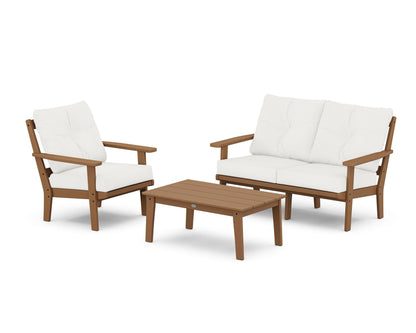 POLYWOOD® Oxford 3-Piece Deep Seating Set with Loveseat in Teak / Natural Linen