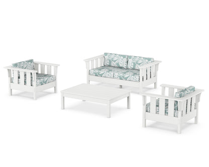Martha Stewart by POLYWOOD® Acadia 4-Piece Deep Seating Set with Loveseat in White / Leaf Glacier Spa