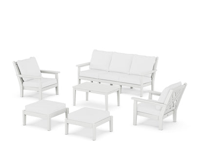 POLYWOOD® Chippendale 6-Piece Lounge Sofa Set in White / Natural