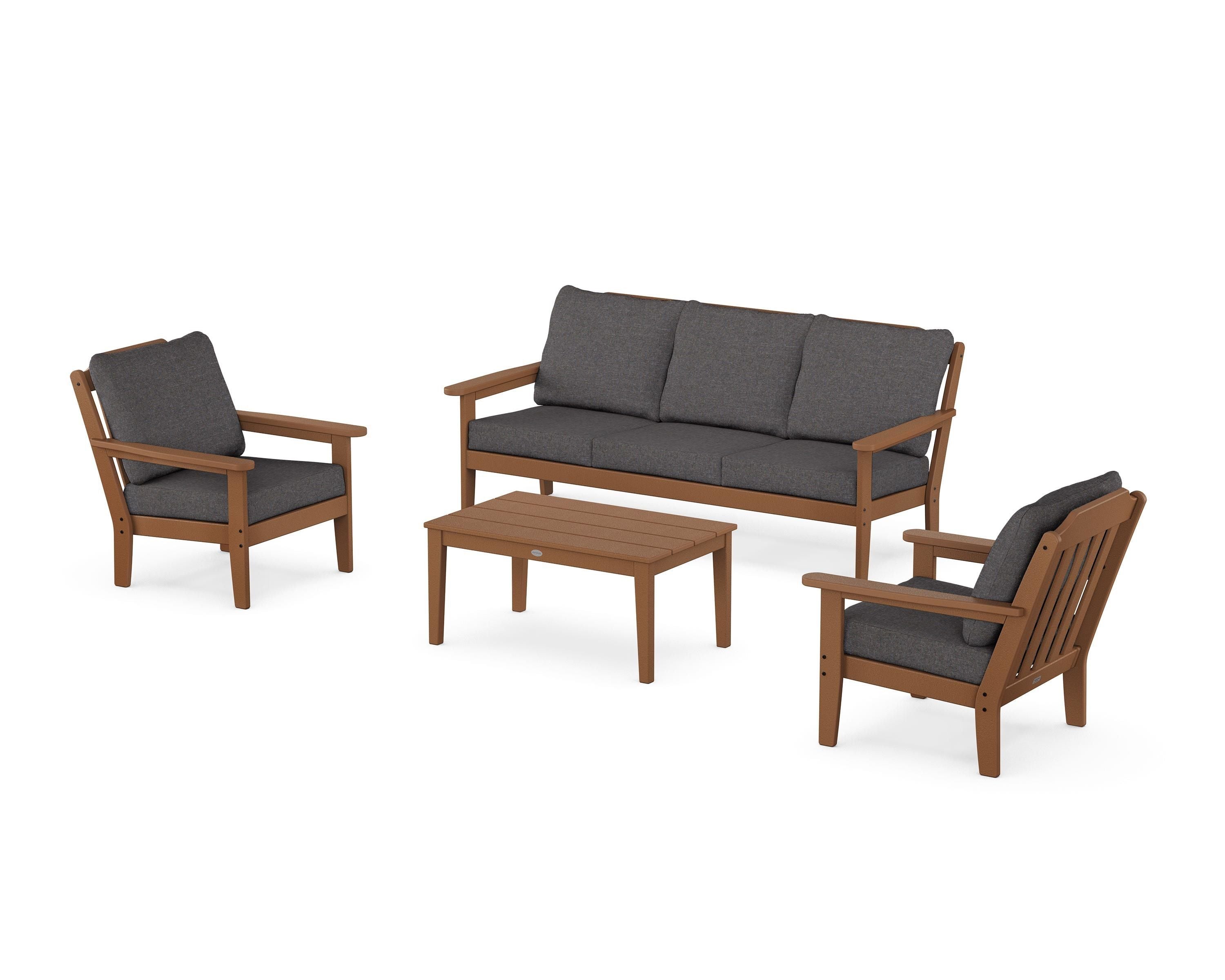 Country Living Cottage 4-Piece Deep Seating Set with Sofa in Teak / Ash Charcoal