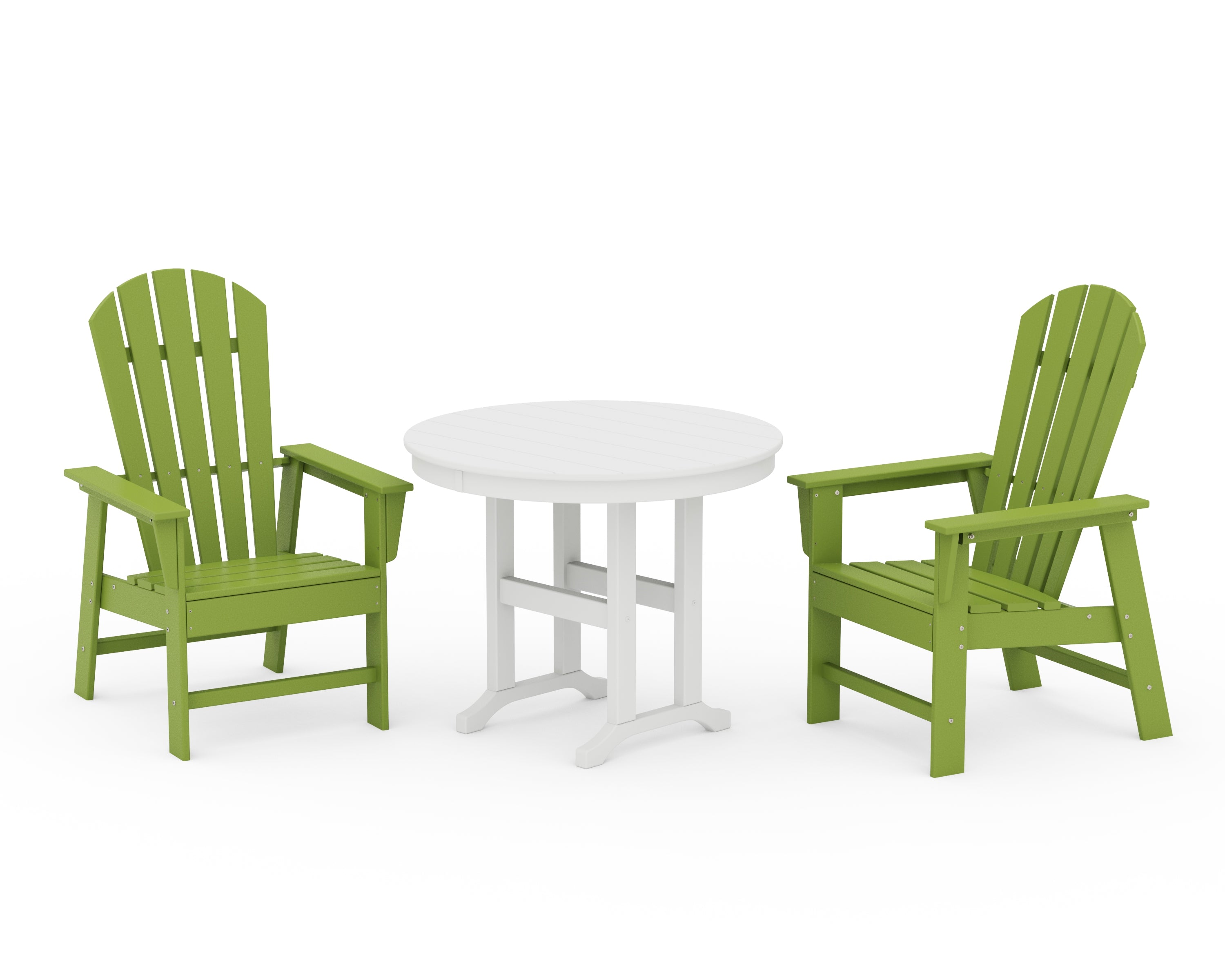 POLYWOOD® South Beach 3-Piece Round Farmhouse Dining Set in Lime / White