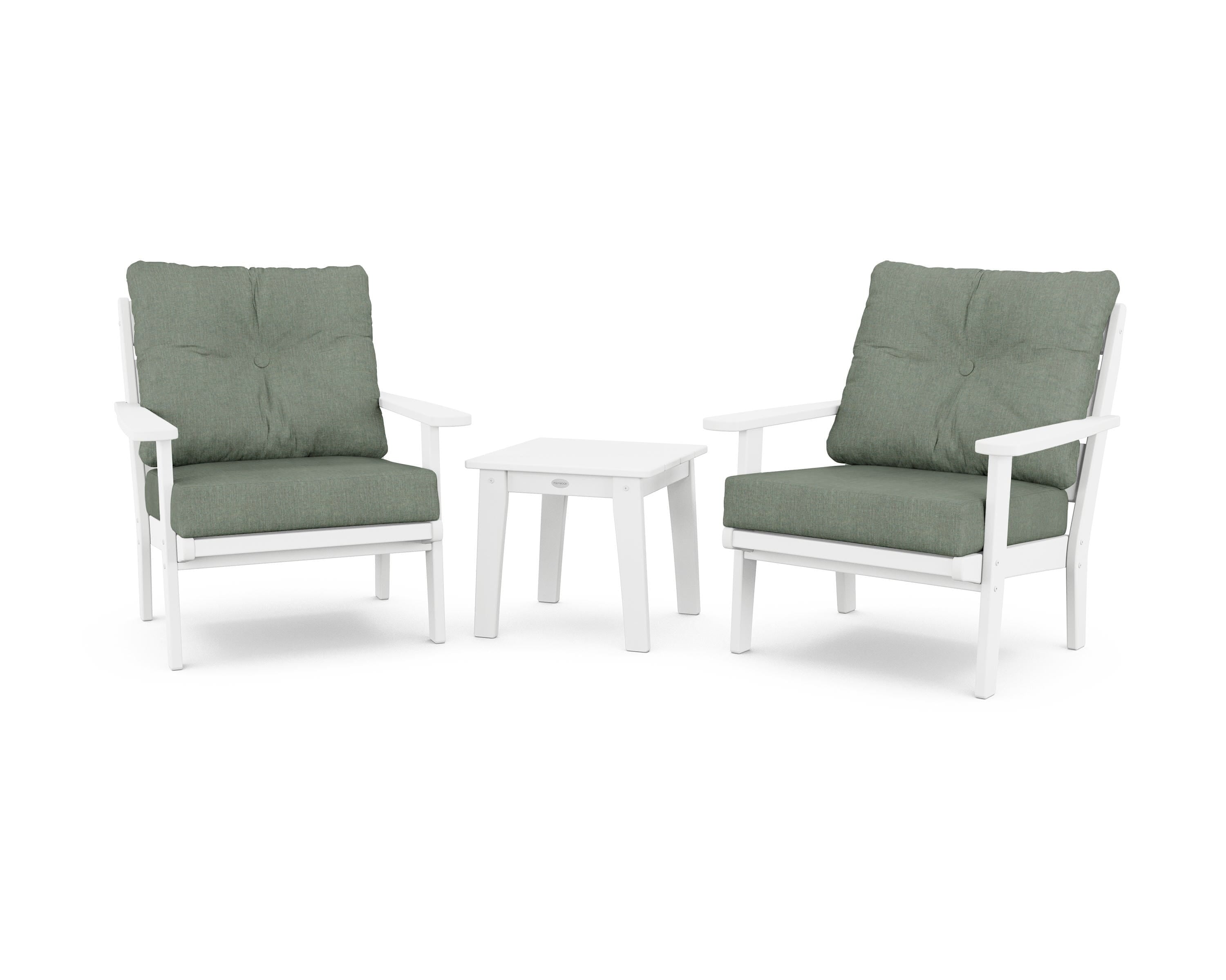 POLYWOOD® Lakeside 3-Piece Deep Seating Chair Set in White / Cast Sage