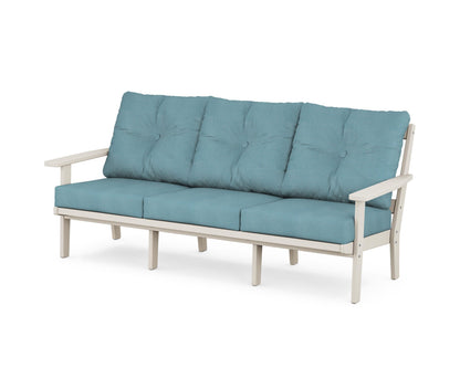 POLYWOOD® Oxford Deep Seating Sofa in Sand / Lattice Sky Blue