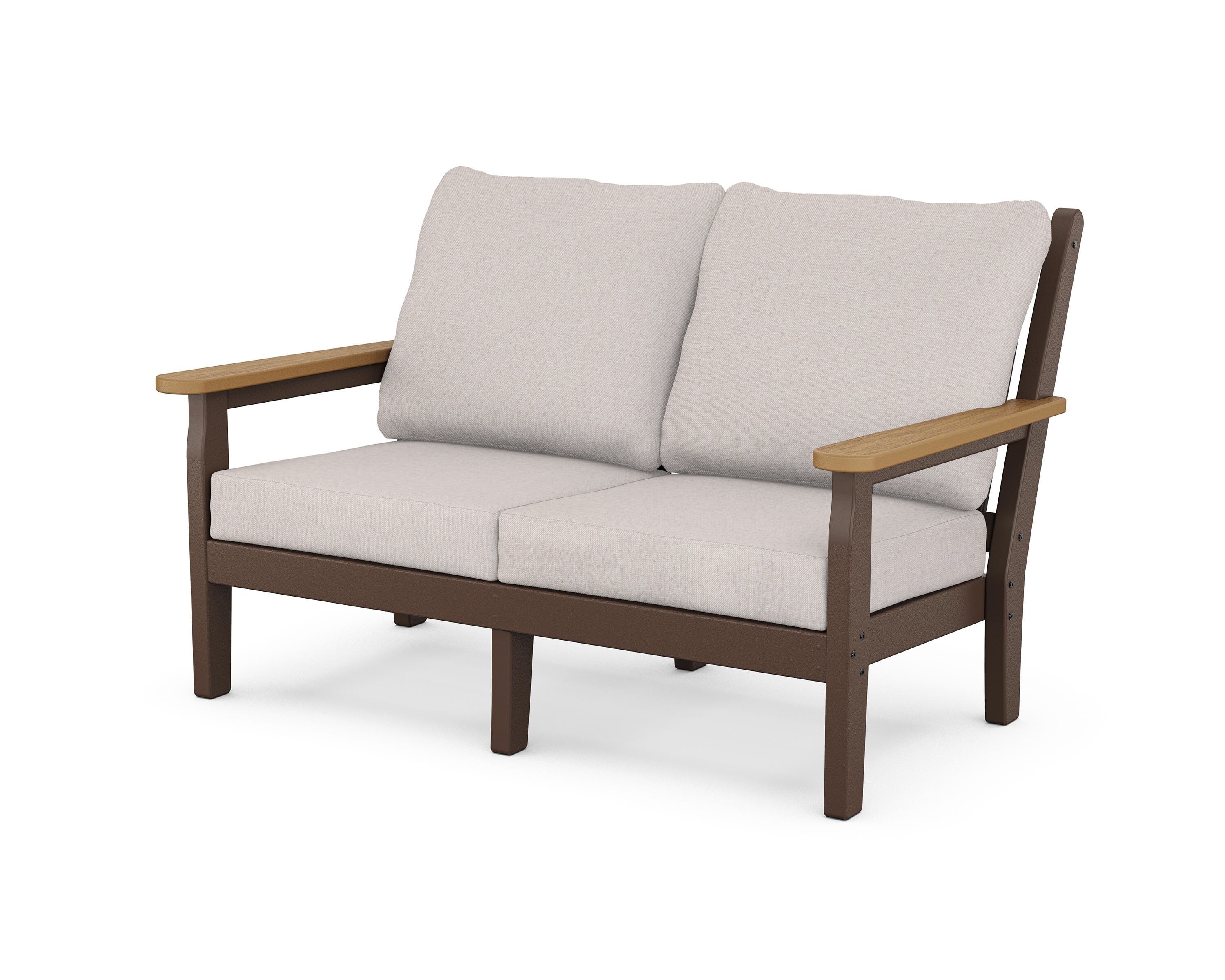 POLYWOOD® Chippendale Deep Seating Loveseat in Mahogany / Natural / Dune Burlap