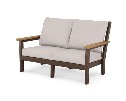 POLYWOOD® Chippendale Deep Seating Loveseat in Mahogany / Natural / Dune Burlap