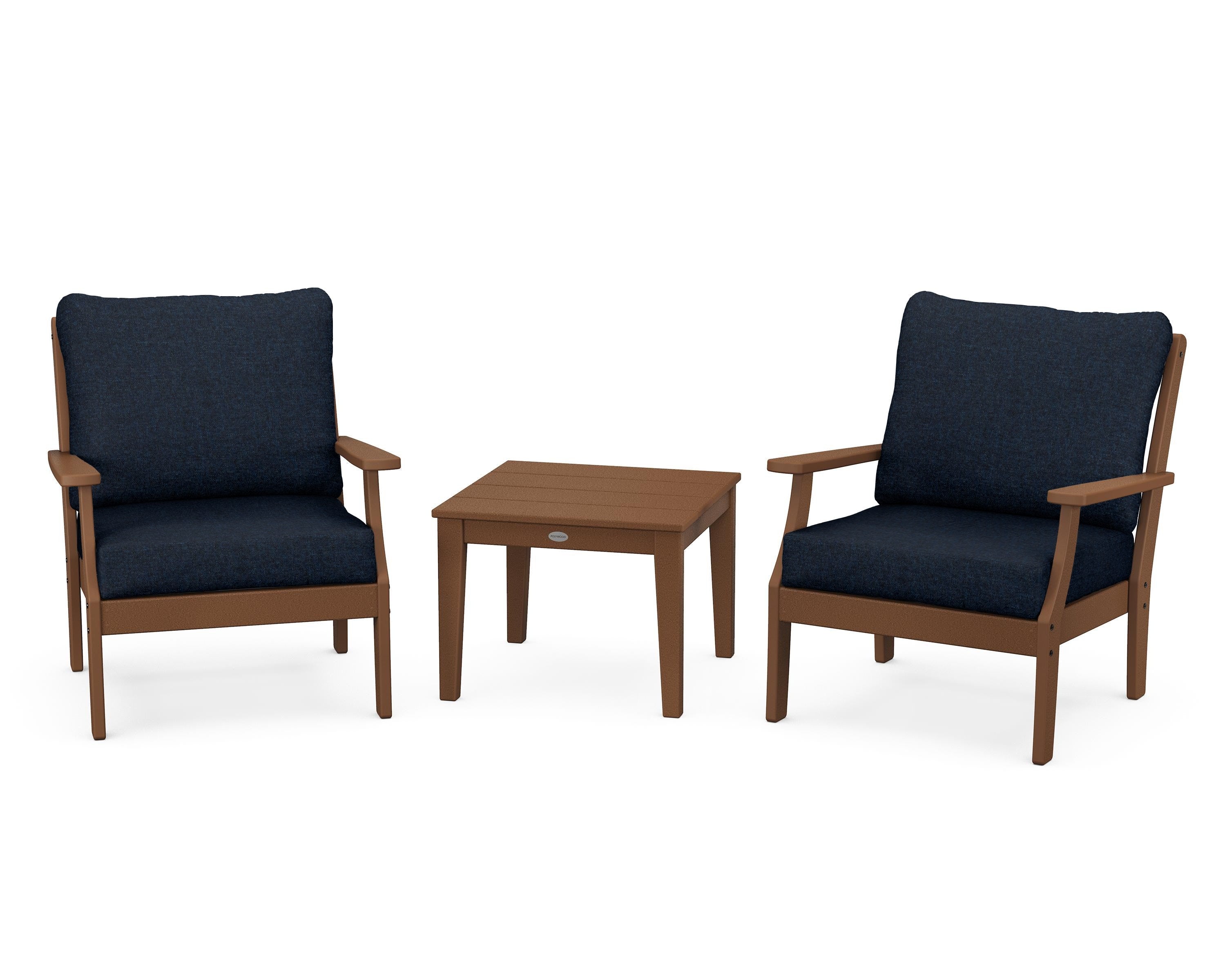 POLYWOOD® Braxton 3-Piece Deep Seating Set in Teak / Marine Indigo