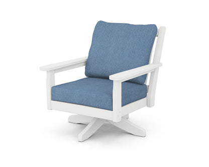 POLYWOOD® Chippendale Deep Seating Swivel Chair in White / Sky Blue
