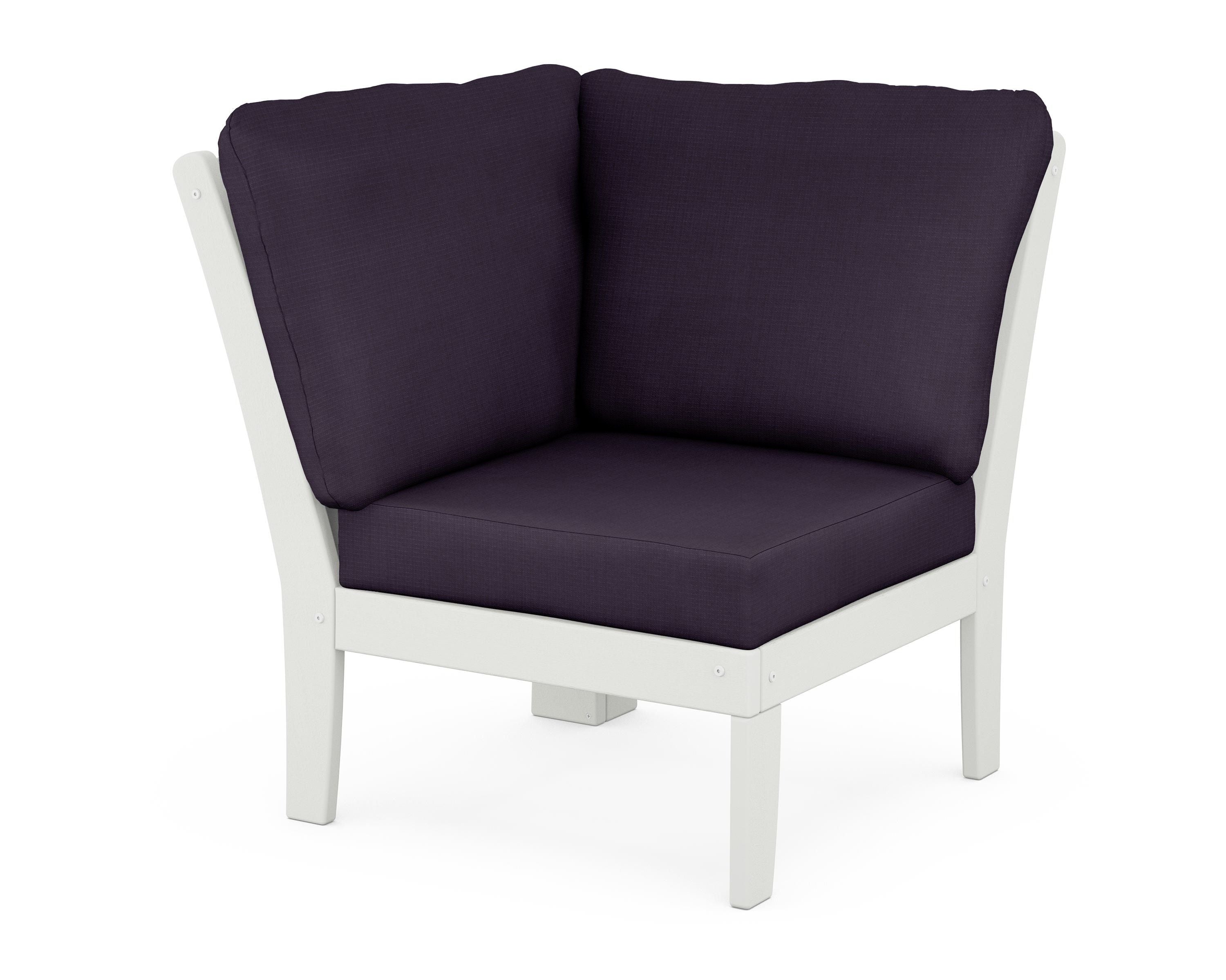 POLYWOOD® Braxton Modular Corner Chair in Vintage White / Navy Linen