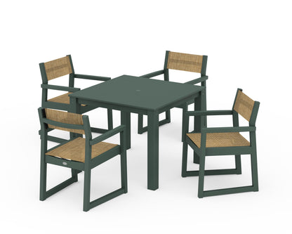 POLYWOOD® EDGE Sling Arm Chair 5-Piece Parsons Dining Set in Green / Burlap Sling
