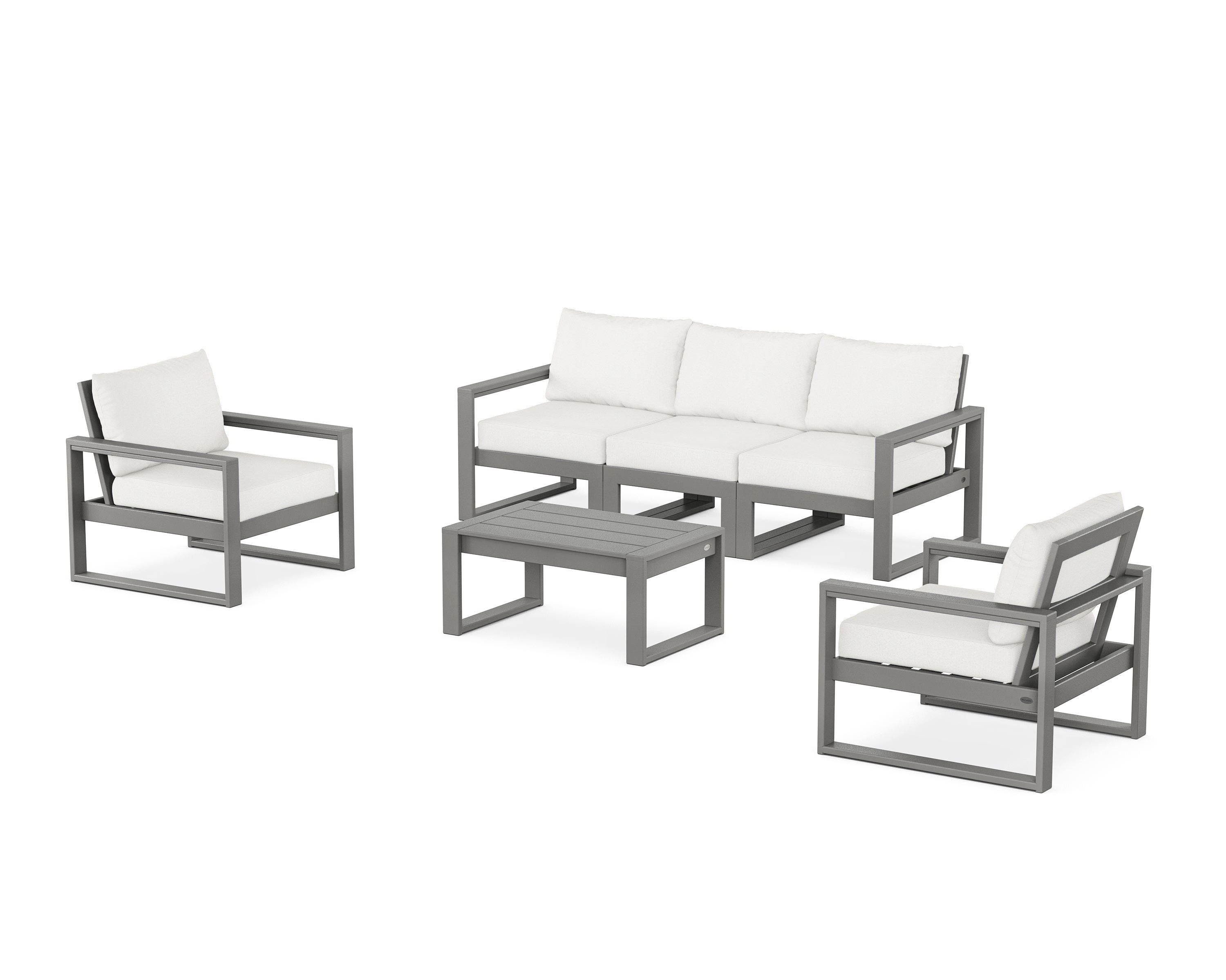 POLYWOOD® EDGE Sectional 4-Piece Deep Seating Set with Sofa in Slate Grey / Natural Linen