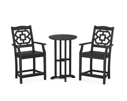 Martha Stewart by POLYWOOD® Chinoiserie 3-Piece Farmhouse Bistro Counter Set in Black