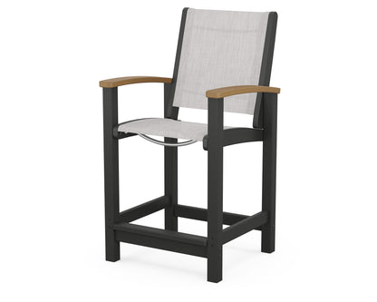 POLYWOOD® Coastal Counter Chair in Black / Natural / Parchment Sling