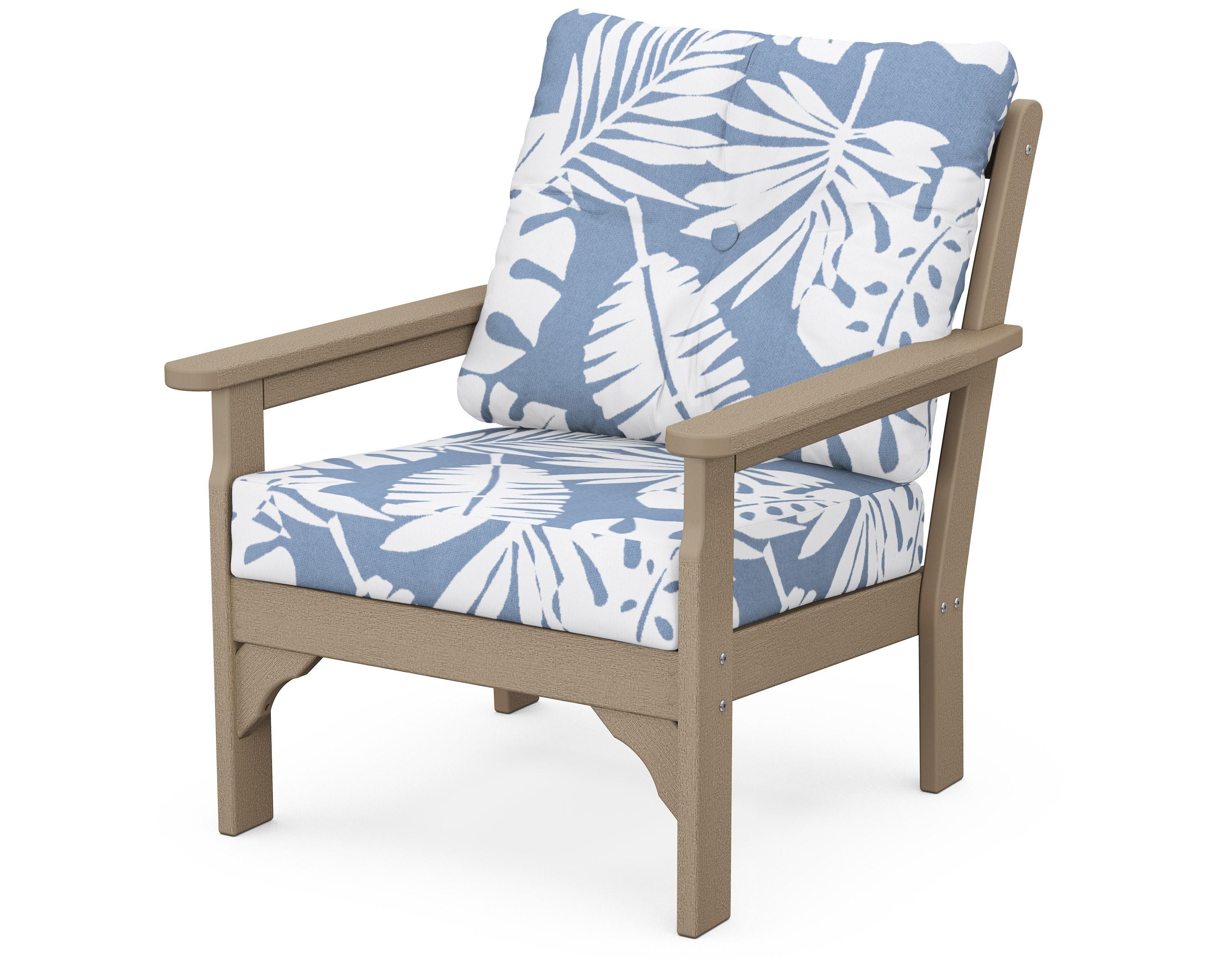 POLYWOOD® Vineyard Deep Seating Chair in Vintage Sahara / Leaf Sky Blue