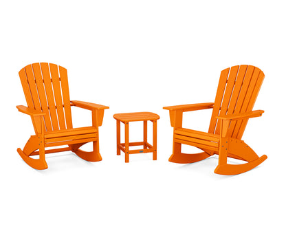 POLYWOOD® Nautical Curveback 3-Piece Adirondack Rocking Chair Set in Tangerine