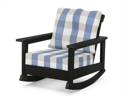 POLYWOOD® Prescott Deep Seating Rocking Chair in Black / Buffalo Plaid Sky Blue