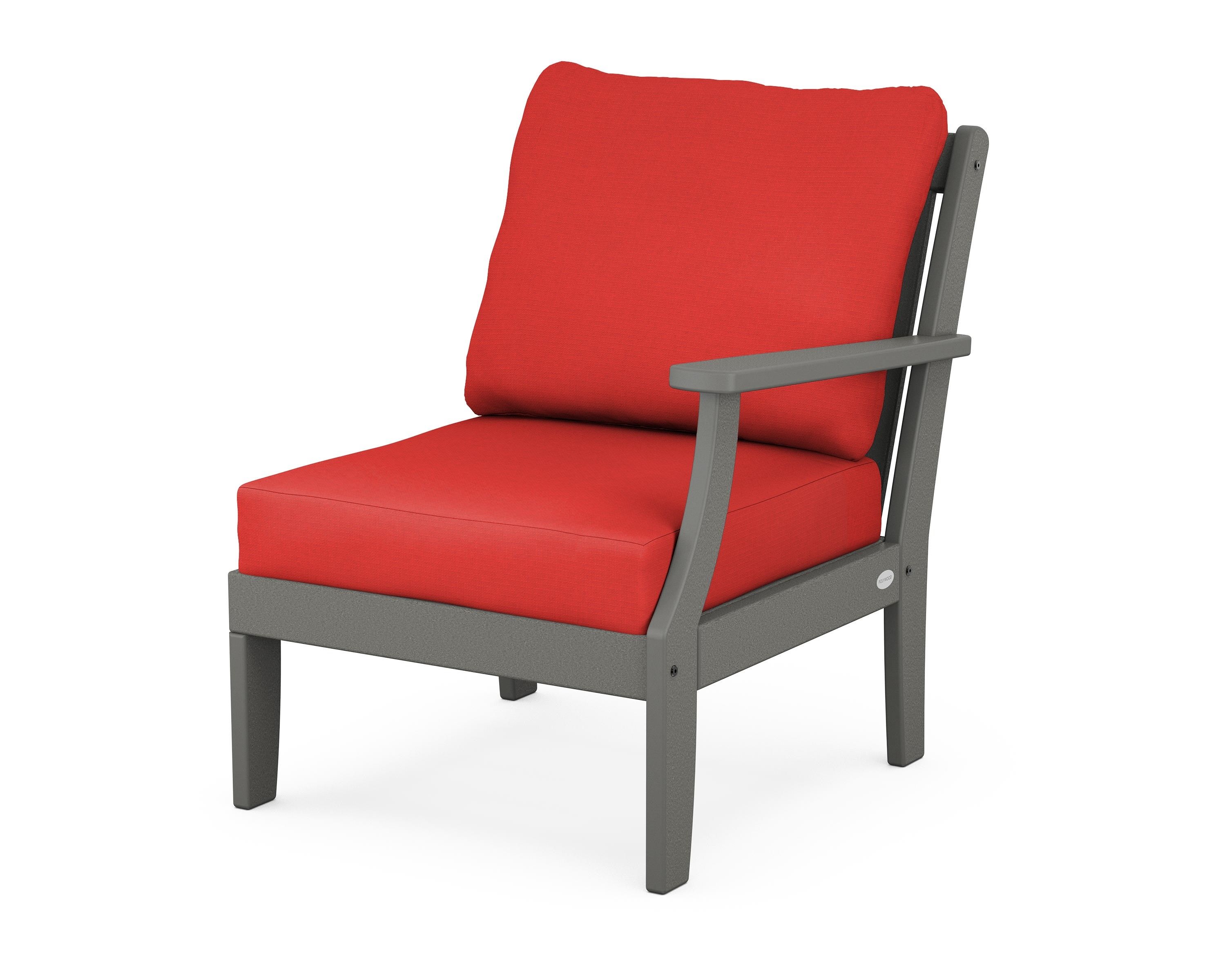 POLYWOOD® Braxton Modular Right Arm Chair in Slate Grey / Crimson Linen