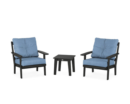 POLYWOOD® Oxford 3-Piece Deep Seating Set in Black / Sky Blue