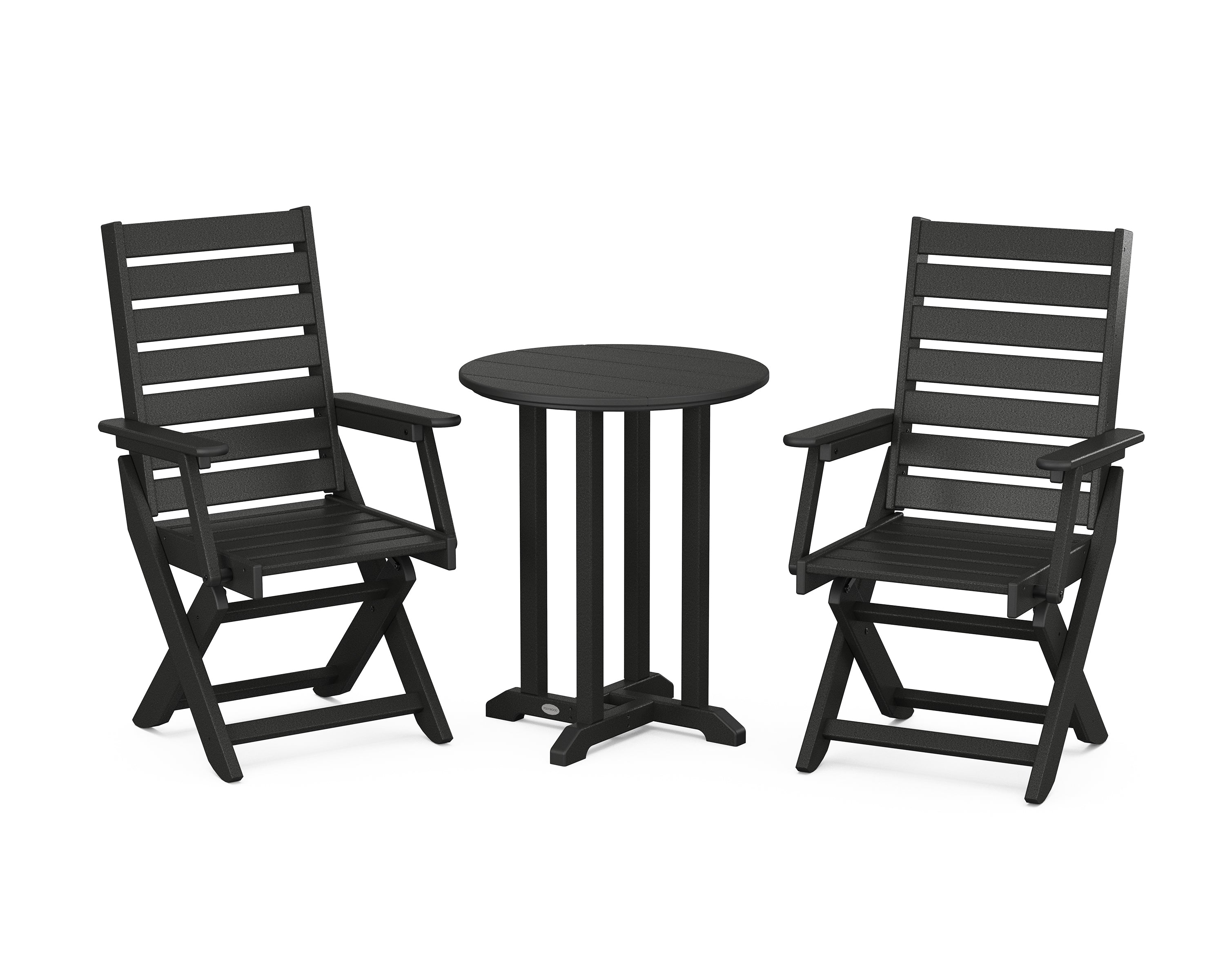 POLYWOOD® Captain Folding Chair 3-Piece Round Bistro Dining Set in Black
