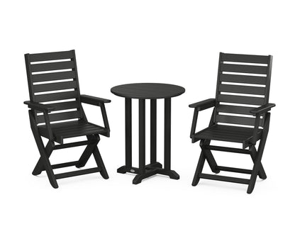 POLYWOOD® Captain Folding Chair 3-Piece Round Bistro Dining Set in Black