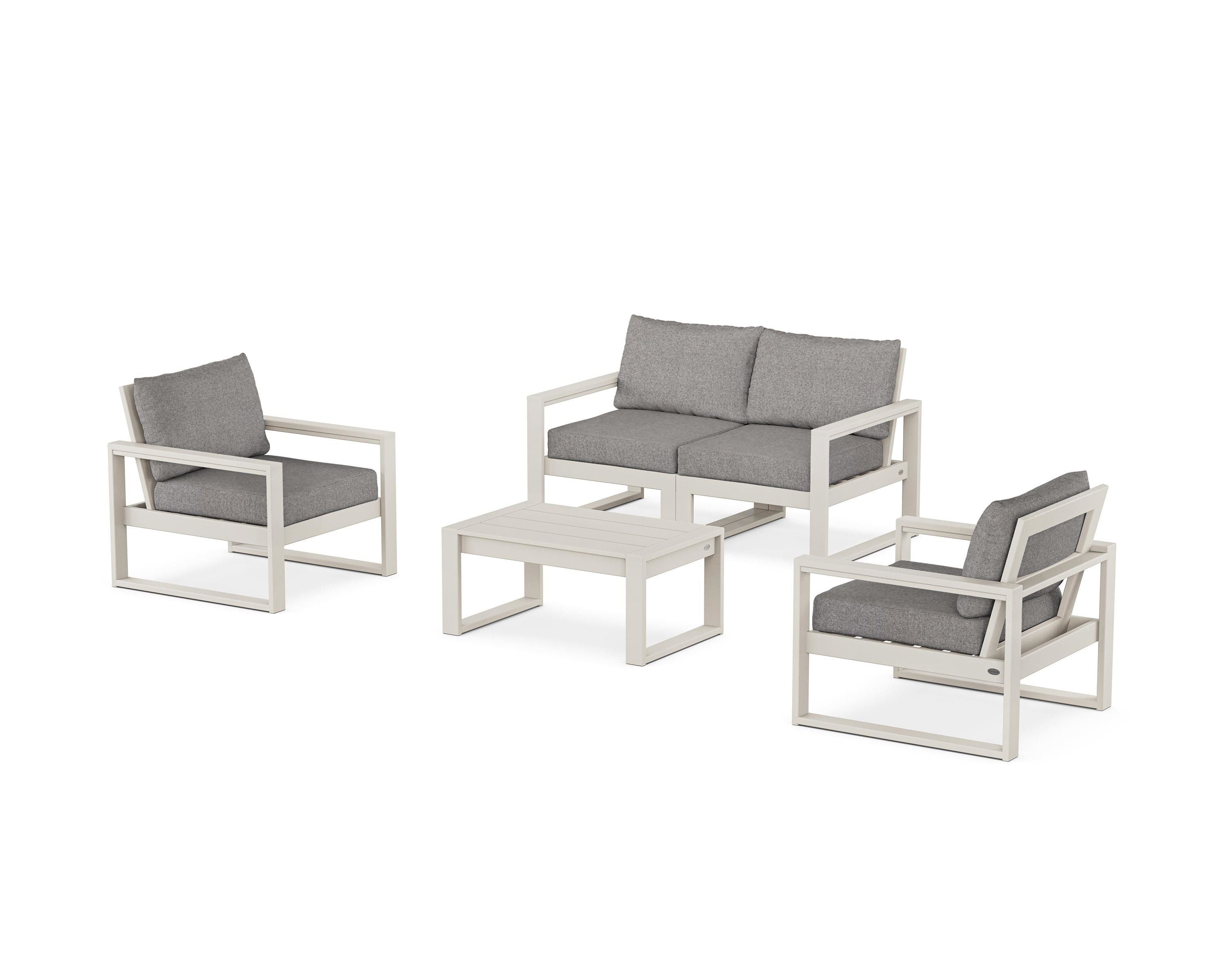 POLYWOOD® EDGE Sectional 4-Piece Deep Seating Set with Loveseat in Sand / Grey Mist