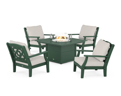 Martha Stewart by POLYWOOD® Chinoiserie 5-Piece Deep Seating Set with Fire Pit Table in Green / Cast Ash