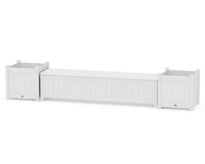 POLYWOOD® 72" Vineyard Straight Planter Storage Bench Set- Large in White