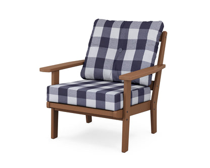 POLYWOOD® Prairie Deep Seating Chair in Teak / Buffalo Plaid Navy