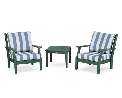 Country Living Wovendale 3-Piece Deep Seating Set in Green / Cabana Stripe Sky Blue