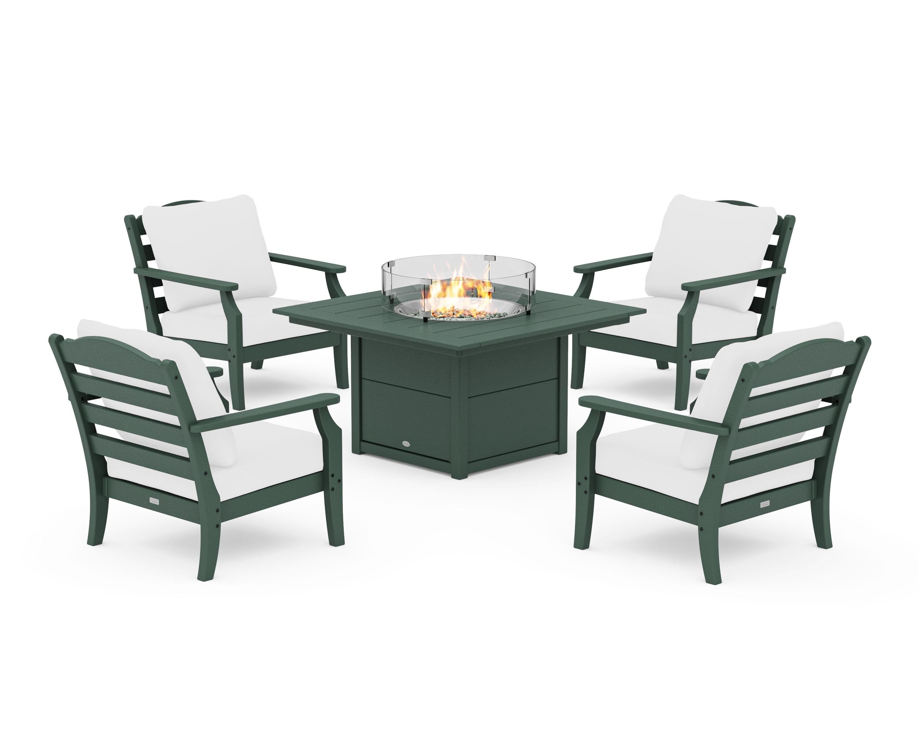 Draper James™ by  POLYWOOD® Savannah 5-Piece Deep Seating Set with Fire Pit Table in Green / Natural