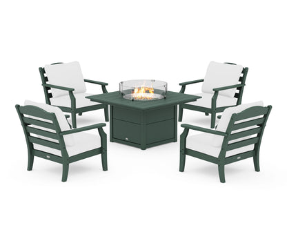 Draper James™ by  POLYWOOD® Savannah 5-Piece Deep Seating Set with Fire Pit Table in Green / Natural
