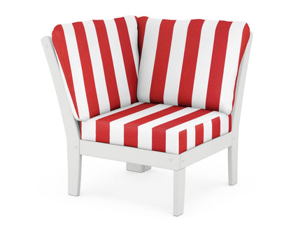 POLYWOOD® Braxton Modular Corner Chair in White / Cabana Stripe Crimson