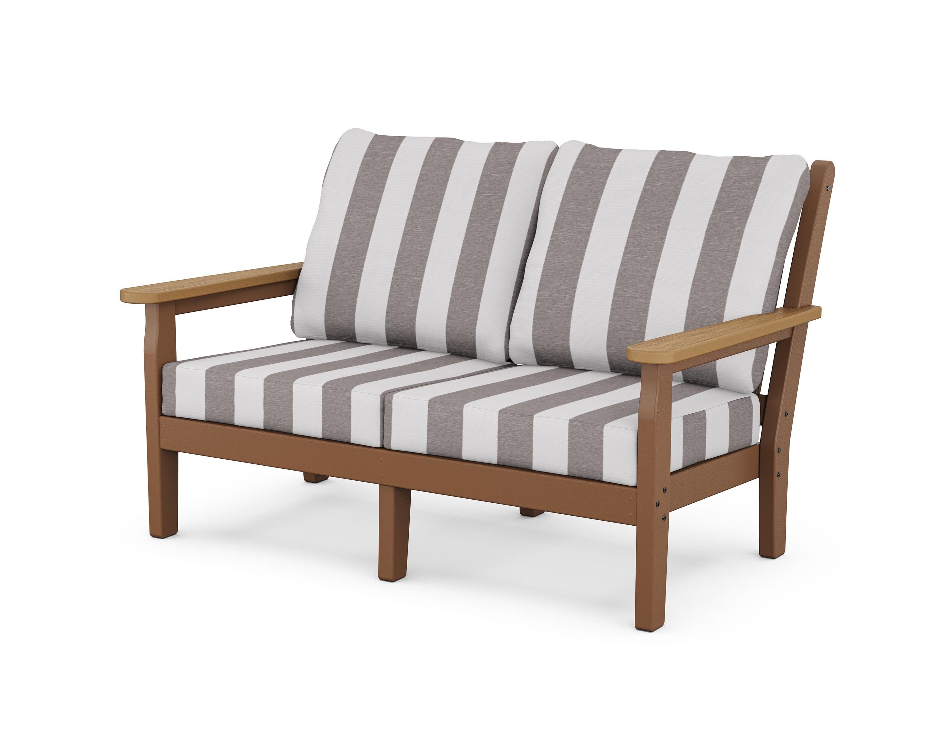 POLYWOOD® Chippendale Deep Seating Loveseat in Teak / Natural / Cabana Stripe Grey Mist