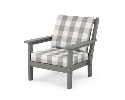 POLYWOOD® Chippendale Deep Seating Chair in Slate Grey / Buffalo Plaid Grey Mist