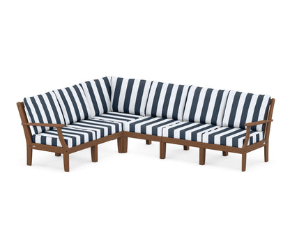 POLYWOOD® Braxton Modular 6-Piece Deep Seating Set in Teak / Cabana Stripe Marine Indigo