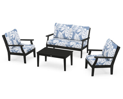 POLYWOOD® Braxton 4-Piece Deep Seating Chair Set in Black / Leaf Sky Blue