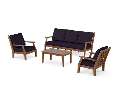 Country Living Wovendale 4-Piece Deep Seating Set with Sofa in Teak / Navy Linen